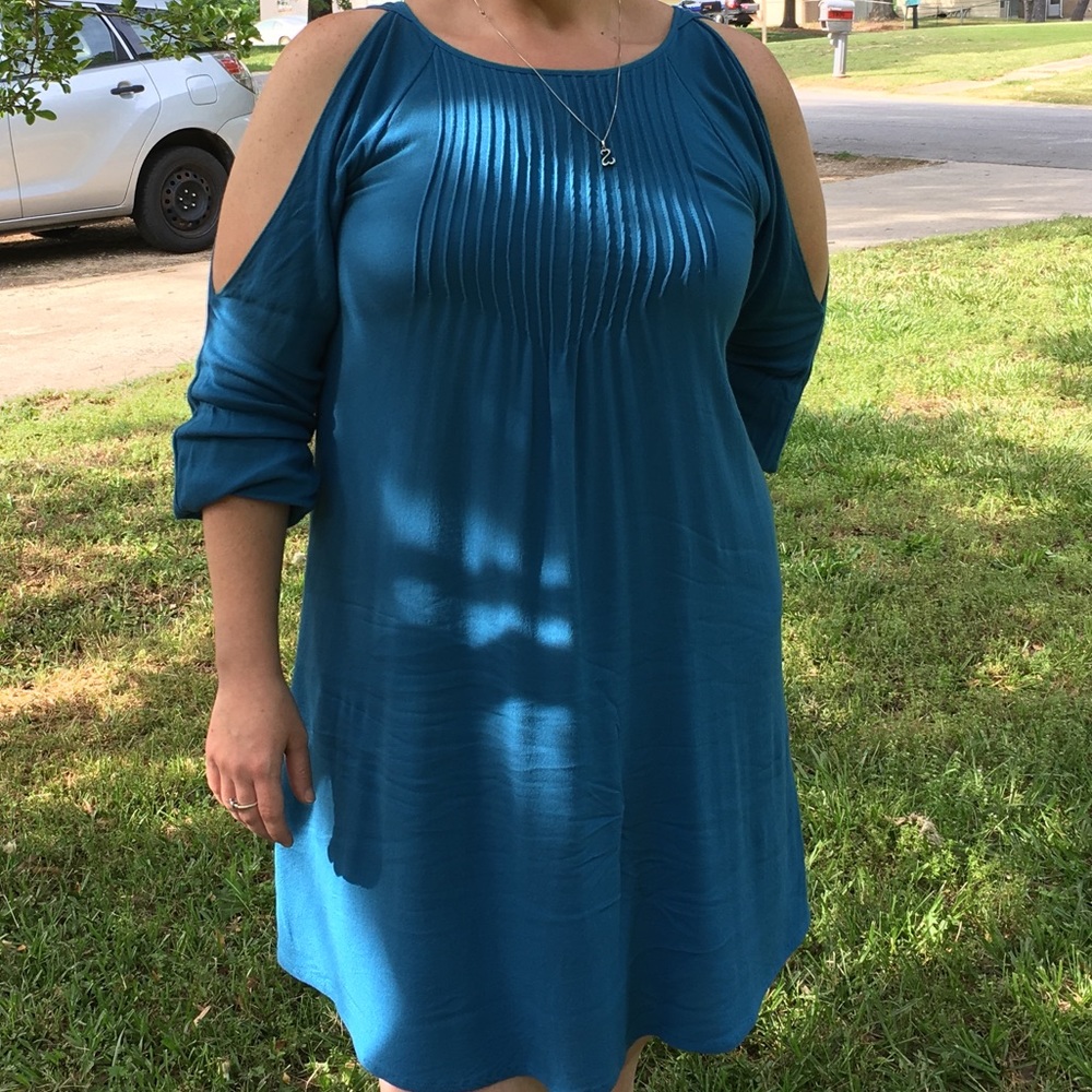 Old Navy Aqua Blue Peekaboo Shoulder Midi-dress